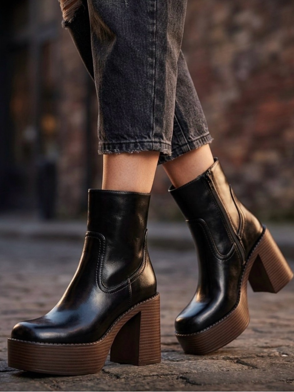 Women’s Black Platform Chunky Heel Ankle Boots